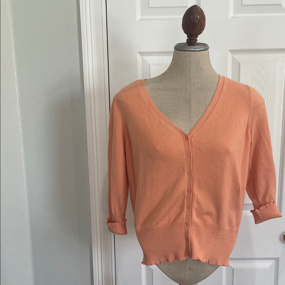 Vintage Worthington V-Neck button down cotton blend peach Women's Sweater size L